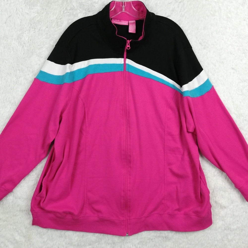 Woman Within Womens Sweatshirt Jacket Fuschia Pink Black Stripe Full Zip Plus 3X